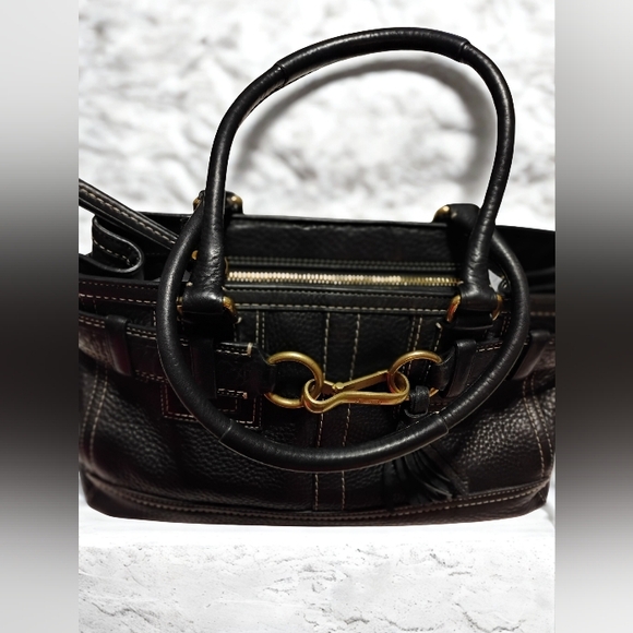COACH HAMPTONS black leather satchel bag tassel Vintage Good Condition - Picture 12 of 12